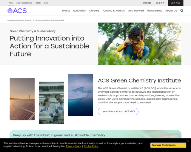 Screenshot of the American Chemistry Society - Endangered Elements website