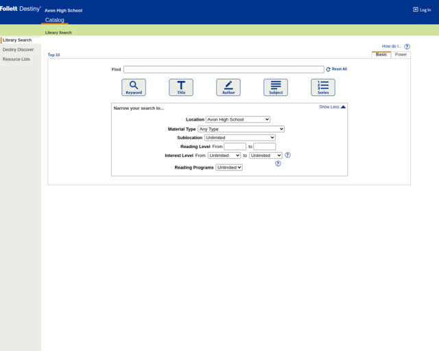 Screenshot of the Library Catalog website